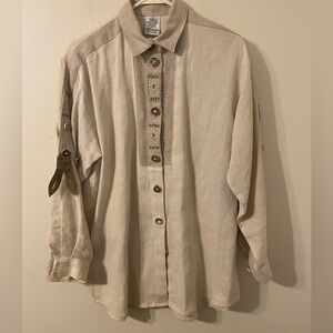 VTG Vintage Amann‎ Handarbeit Linen Leather Accent Traditional Austrian Shirt 38